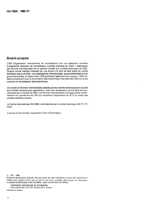ISO 9304:1989 ISO 9304:1989 - Tubes en acier sans soudure et soudés (sauf a l'arc immergé) pour service sous pression -- Contrôle par courants de Foucault pour la détection des imperfections - Page 2 preview