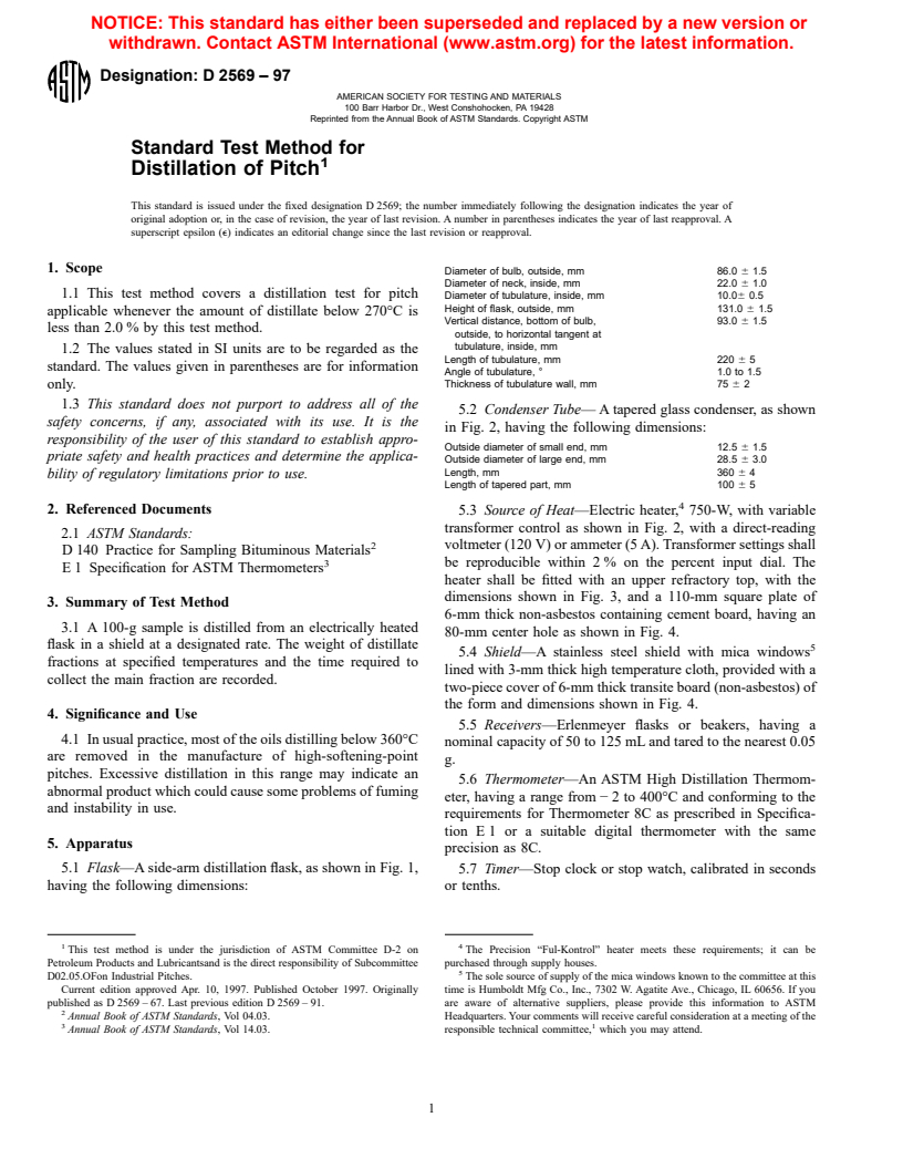 ASTM D2569-97 - Standard Test Method for Distillation of Pitch