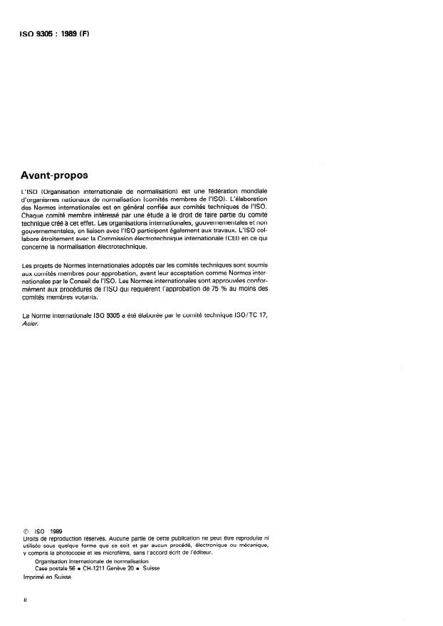 ISO 9305:1989 ISO 9305:1989 - Tubes en acier sans soudure pour service sous pression -- Contrôle aux ultrasons sur toute la circonférence pour la détection des imperfections transversales - Page 2 preview