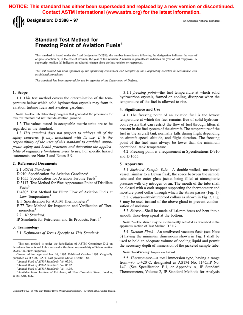 ASTM D2386-97 - Standard Test Method for Freezing Point of Aviation Fuels