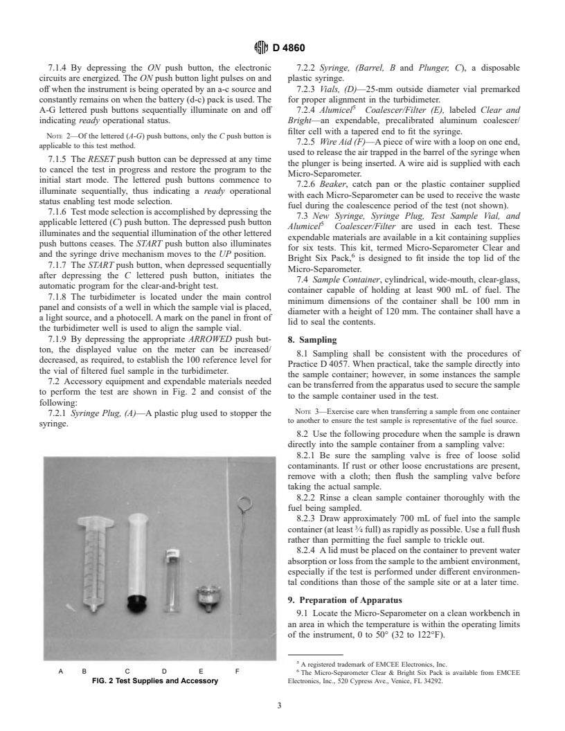 ASTM D4860-91(1995) - Standard Test Method for Free Water and Particulate Contamination in Mid-Distillate Fuels (Clear and Bright Numerical Rating)