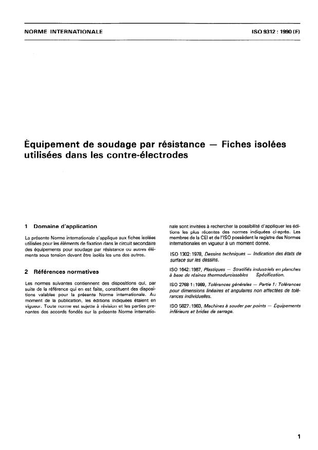 ISO 9312:1990 - Équipement de soudage par résistance -- Fiches isolées utilisées dans les contre-électrodes