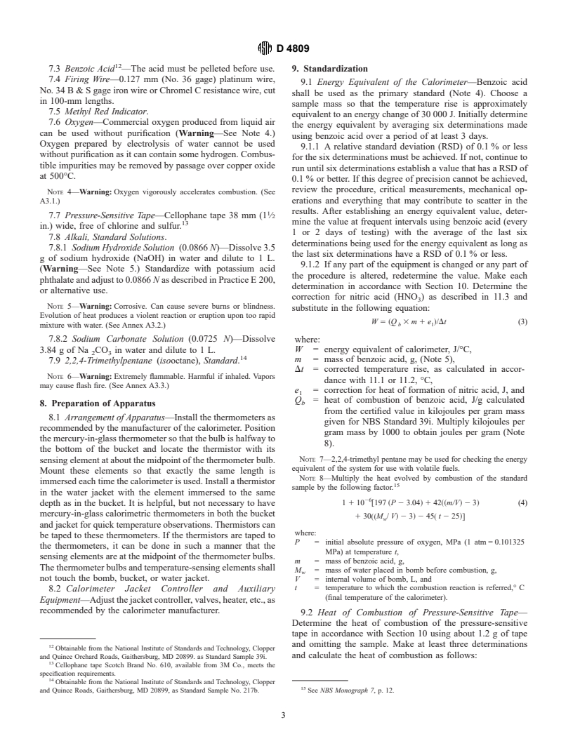 ASTM D4809-95 - Standard Test Method for Heat of Combustion of Liquid Hydrocarbon Fuels by Bomb Calorimeter (Precision Method)