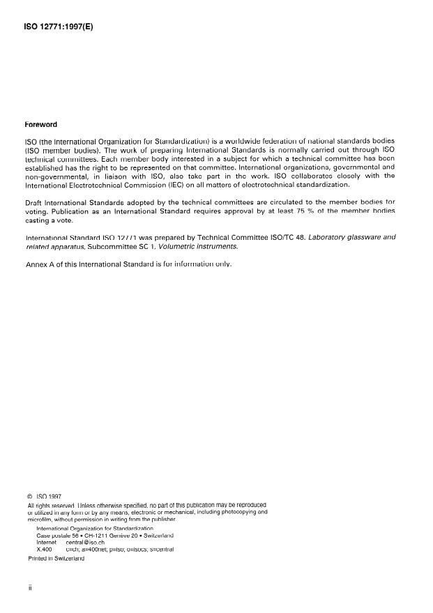 ISO 12771:1997 ISO 12771:1997 - Plastics laboratory ware -- Disposable serological pipettes - Page 2 preview