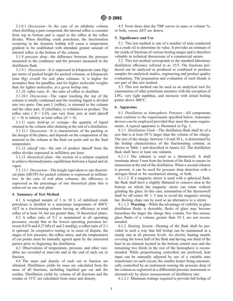 ASTM D2892-99a - Standard Test Method for Distillation of Crude Petroleum (15-Theoretical Plate Column)