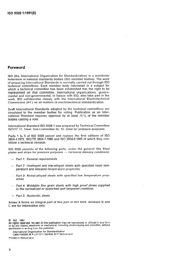 ISO 9328-1:1991 ISO 9328-1:1991 - Steel plates and strips for pressure purposes -- Technical delivery conditions - Page 2 preview