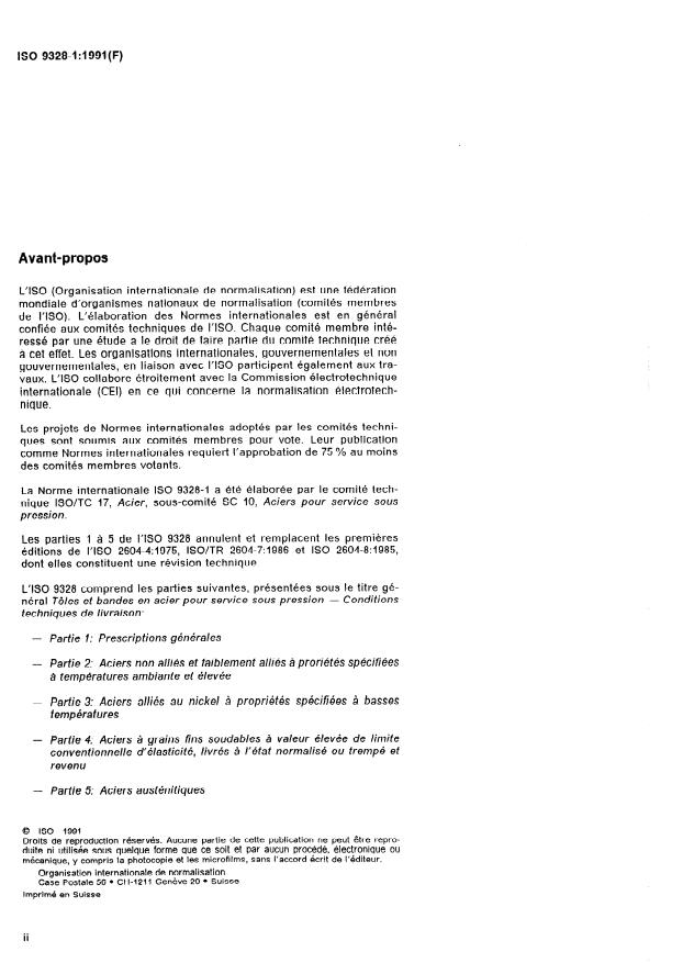 ISO 9328-1:1991 ISO 9328-1:1991 - Tôles et bandes en acier pour service sous pression -- Conditions techniques de livraison - Page 2 preview