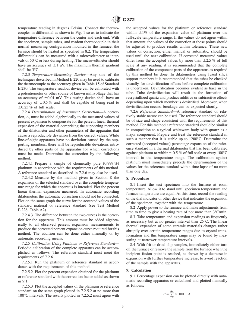 ASTM C372-94(2001) - Standard Test Method for Linear Thermal Expansion of Porcelain Enamel and Glaze Frits and Fired Ceramic Whiteware Products by the Dilatometer Method