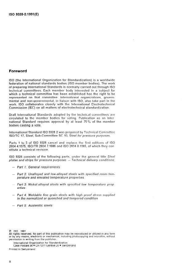 ISO 9328-2:1991 ISO 9328-2:1991 - Steel plates and strips for pressure purposes -- Technical delivery conditions - Page 2 preview