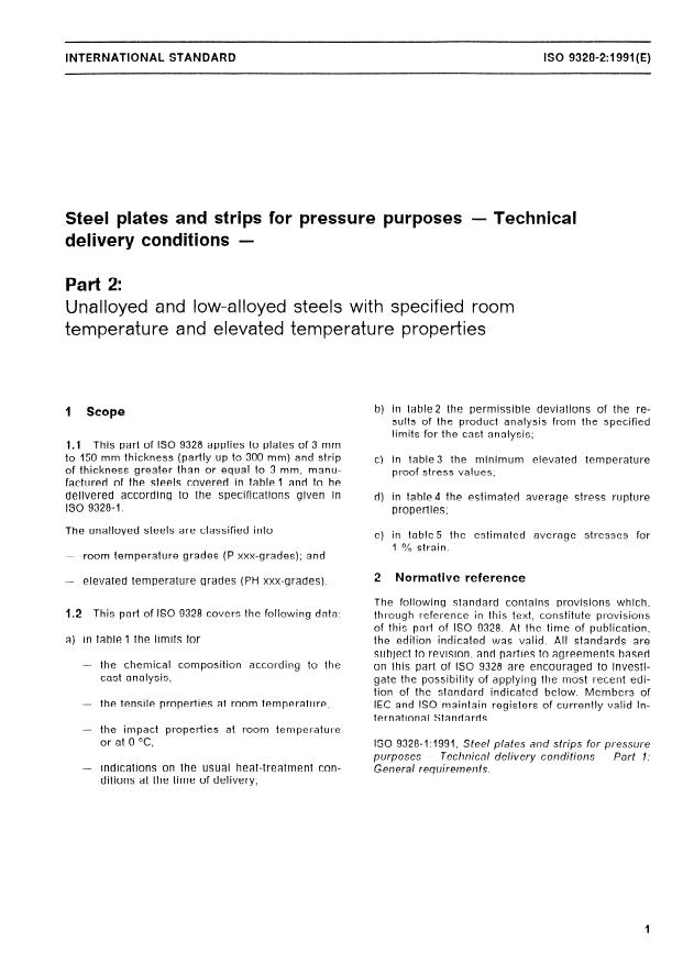 ISO 9328-2:1991 - Steel plates and strips for pressure purposes -- Technical delivery conditions
