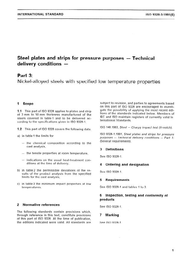 ISO 9328-3:1991 - Steel plates and strips for pressure purposes -- Technical delivery conditions