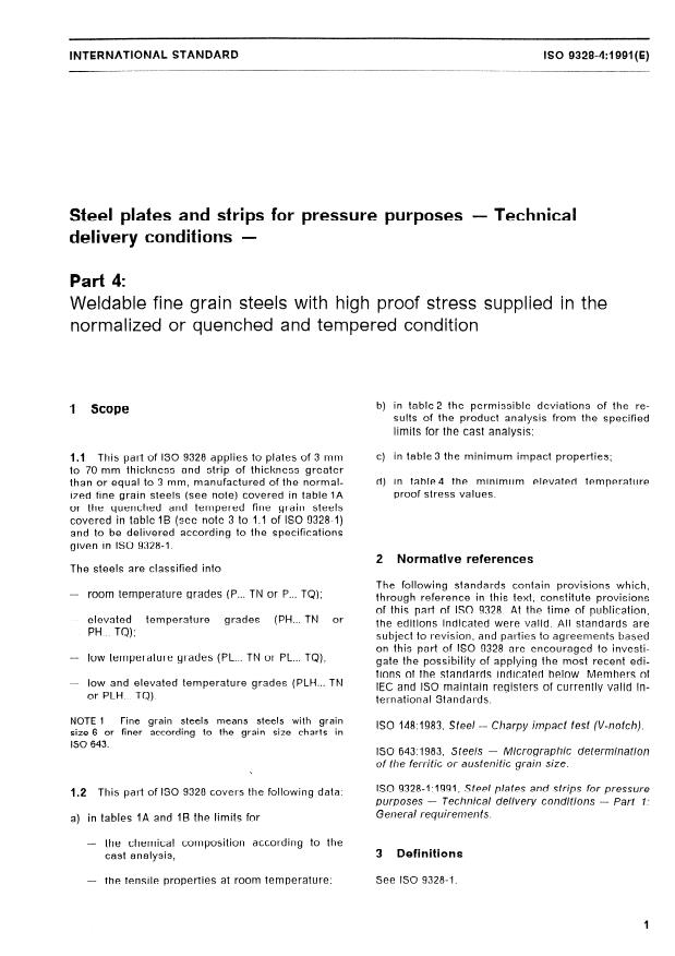 ISO 9328-4:1991 - Steel plates and strips for pressure purposes -- Technical delivery conditions