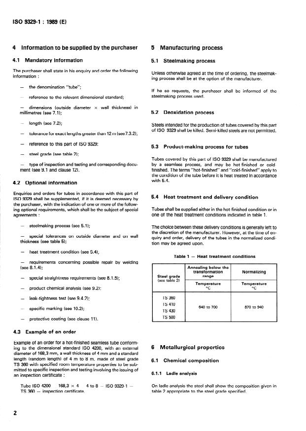 ISO 9329-1:1989 ISO 9329-1:1989 - Seamless steel tubes for pressure purposes -- Technical delivery conditions - Page 4 preview
