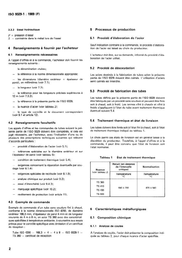 ISO 9329-1:1989 ISO 9329-1:1989 - Tubes en acier sans soudure pour service sous pression -- Conditions techniques de livraison - Page 4 preview