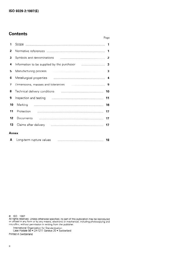 ISO 9329-2:1997 ISO 9329-2:1997 - Seamless steel tubes for pressure purposes -- Technical delivery conditions - Page 2 preview