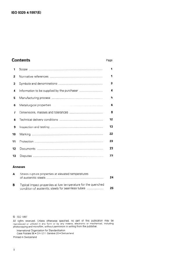 ISO 9329-4:1997 ISO 9329-4:1997 - Seamless steel tubes for pressure purposes -- Technical delivery conditions - Page 2 preview