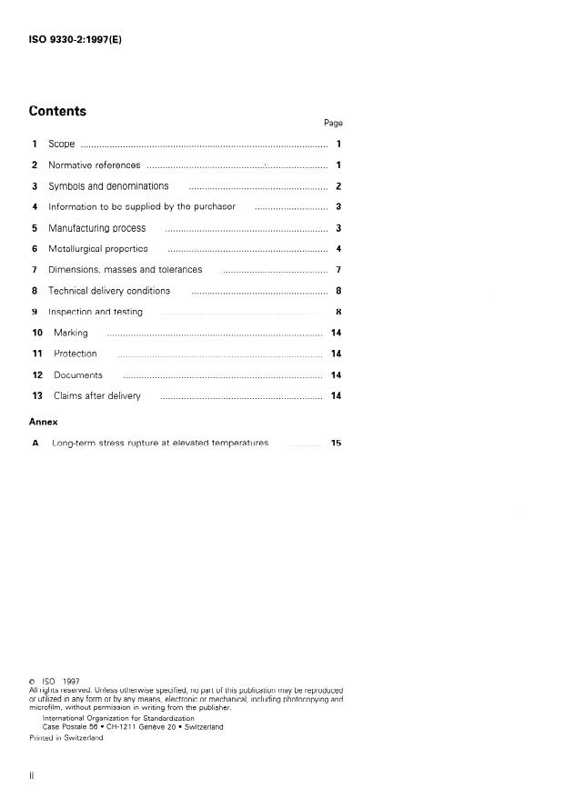 ISO 9330-2:1997 ISO 9330-2:1997 - Welded steel tubes for pressure purposes -- Technical delivery conditions - Page 2 preview