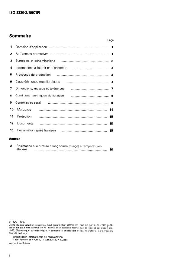 ISO 9330-2:1997 ISO 9330-2:1997 - Tubes en acier soudés pour service sous pression -- Conditions techniques de livraison - Page 2 preview