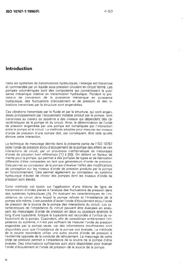 ISO 10767-1:1996 ISO 10767-1:1996 - Transmissions hydrauliques -- Détermination des niveaux d'onde de pression engendrés dans les circuits et composants - Page 4 preview