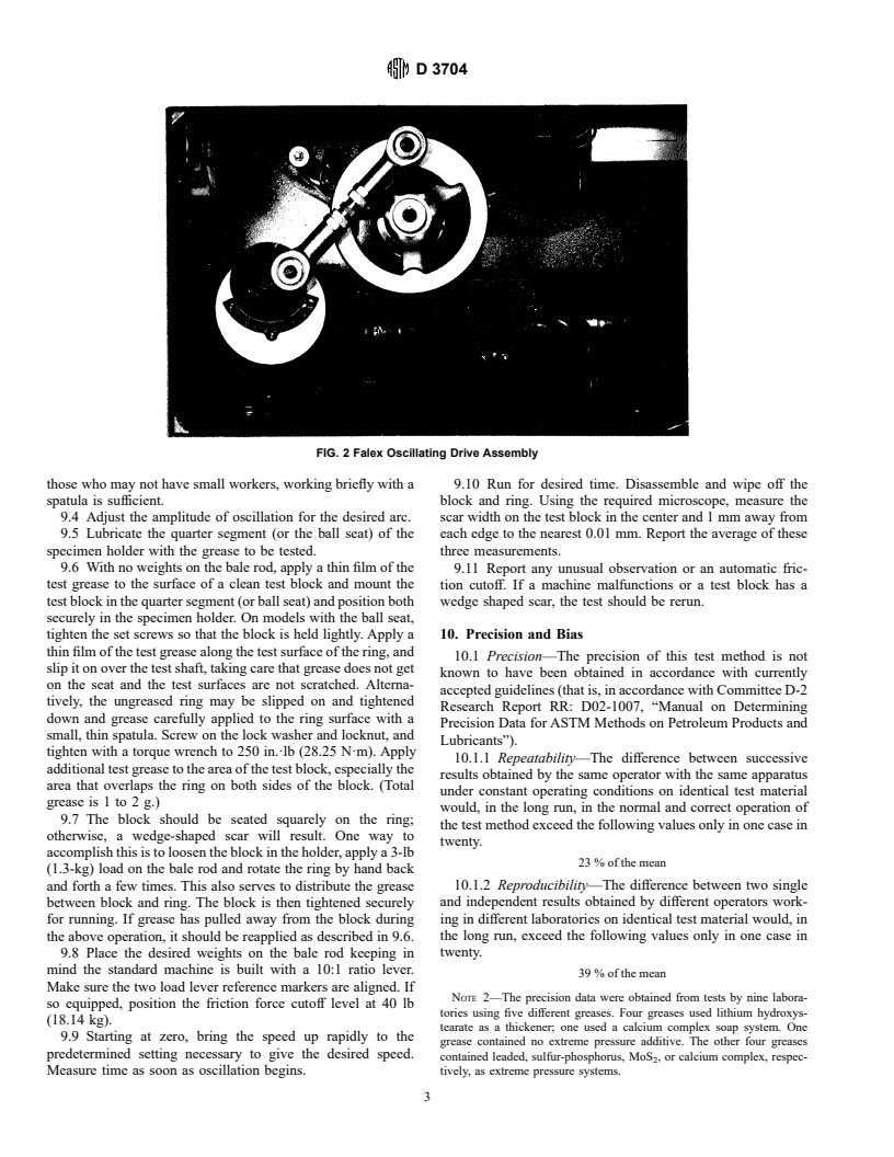 ASTM D3704-96 - Standard Test Method for Wear Preventive Properties of Lubricating Greases Using the (Falex) Block on Ring Test Machine in Oscillating Motion