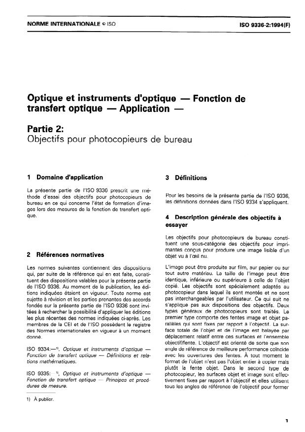 ISO 9336-2:1994 - Optique et instruments d'optique -- Fonction de transfert optique -- Application