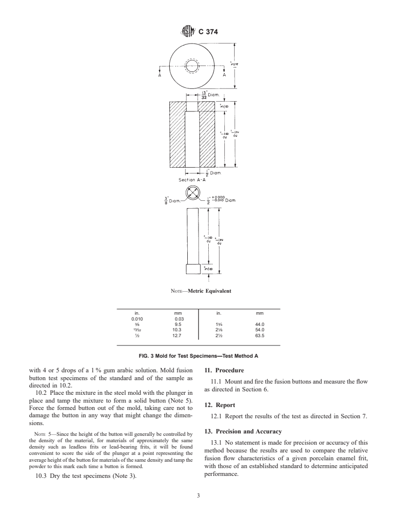 ASTM C374-70(1998) - Standard Test Methods for Fusion Flow of Porcelain Enamel Frits (Flow-Button Methods)