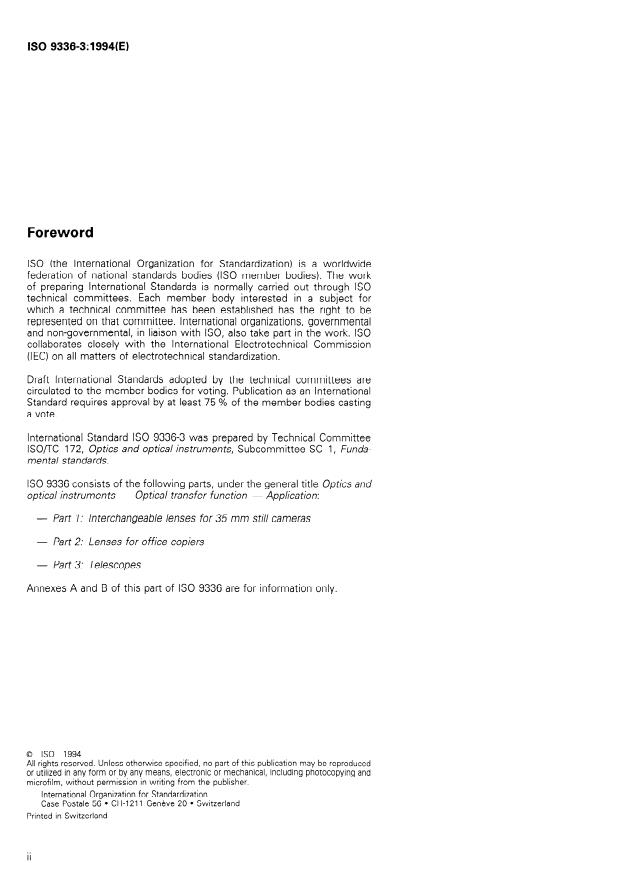 ISO 9336-3:1994 ISO 9336-3:1994 - Optics and optical instruments -- Optical transfer function -- Application - Page 2 preview
