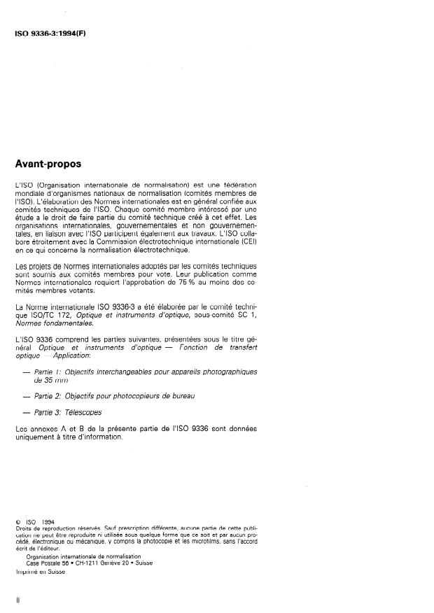 ISO 9336-3:1994 ISO 9336-3:1994 - Optique et instruments d'optique -- Fonction de transfert optique -- Application - Page 2 preview
