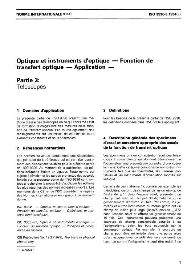 ISO 9336-3:1994 - Optique et instruments d'optique -- Fonction de transfert optique -- Application