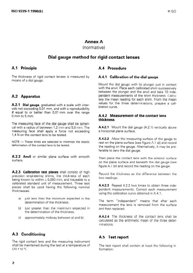 ISO 9339-1:1996 ISO 9339-1:1996 - Optics and optical instruments -- Contact lenses -- Determination of the thickness - Page 4 preview