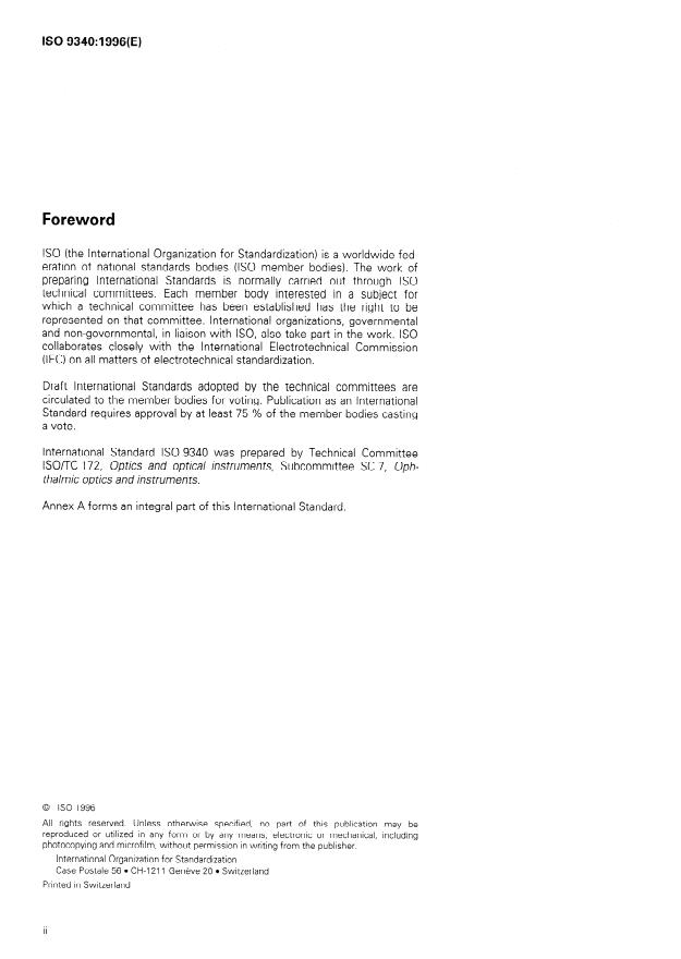 ISO 9340:1996 ISO 9340:1996 - Optics and optical instruments -- Contact lenses -- Determination of strains for rigid contact lenses - Page 2 preview