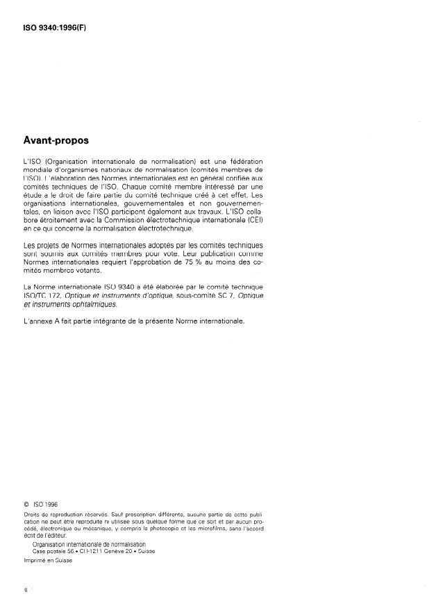 ISO 9340:1996 ISO 9340:1996 - Optique et instruments d'optique -- Lentilles de contact -- Détermination des déformations des lentilles de contact rigides - Page 2 preview