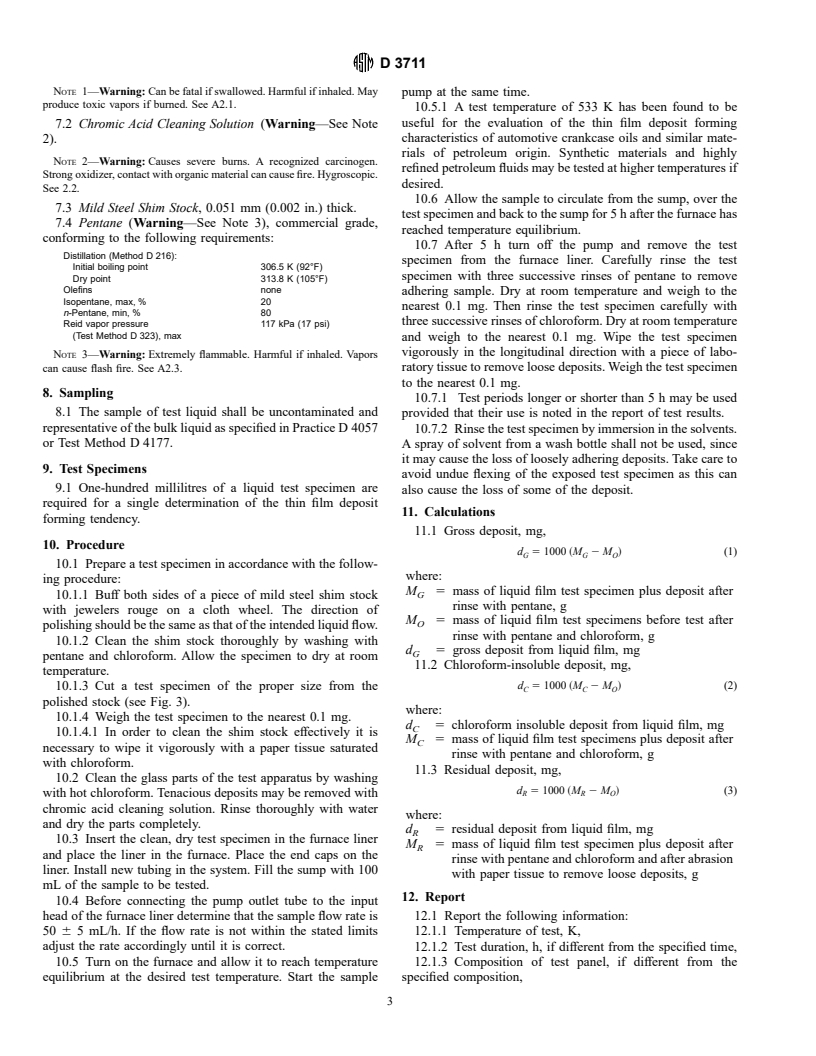 ASTM D3711-95 - Standard Test Method for Deposition Tendencies of Liquids in Thin Films and Vapors