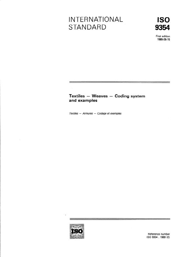 ISO 9354:1989 - Textiles -- Weaves -- Coding system and examples