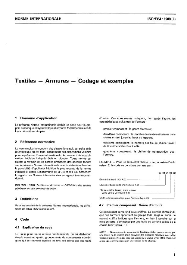ISO 9354:1989 - Textiles -- Armures -- Codage et exemples