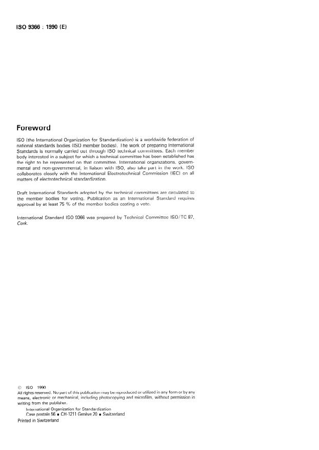 ISO 9366:1990 ISO 9366:1990 - Composition cork floor tiles -- Determination and control of squareness and straightness of edges - Page 2 preview