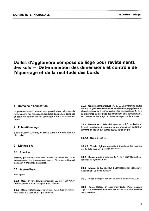ISO 9366:1990 - Dalles d'aggloméré composé de liege pour revetements des sols -- Détermination des dimensions et contrôle de l'équerrage et de la rectitude des bords