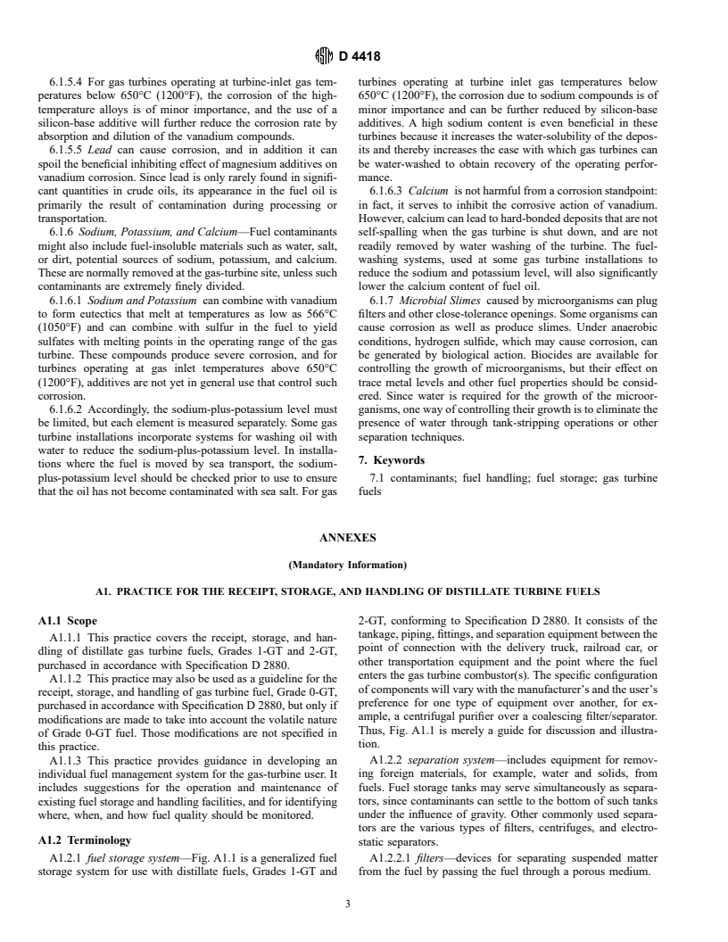 ASTM D4418-88(1998) - Standard Practice for Receipt, Storage, and Handling of Fuels for Gas Turbines