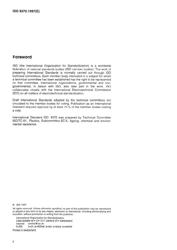 ISO 9370:1997 ISO 9370:1997 - Plastics -- Instrumental determination of radiant exposure in weathering tests -- General guidance and basic test method - Page 2 preview