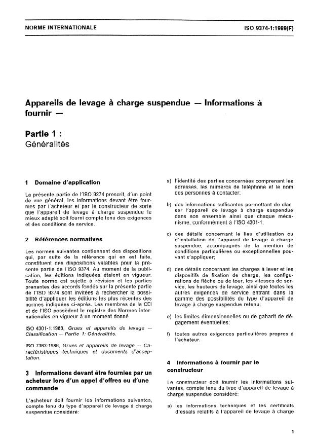 ISO 9374-1:1989 - Appareils de levage a charge suspendue -- Informations a fournir