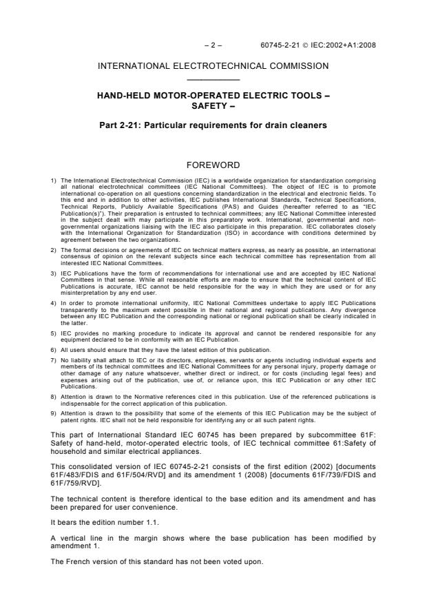 IEC 60745-2-21:2002+AMD1:2008 CSV IEC 60745-2-21:2002+AMD1:2008 CSV - Hand-held motor-operated electric tools - Safety - Part 2-21: Particular requirements for drain cleaners - Page 4 preview
