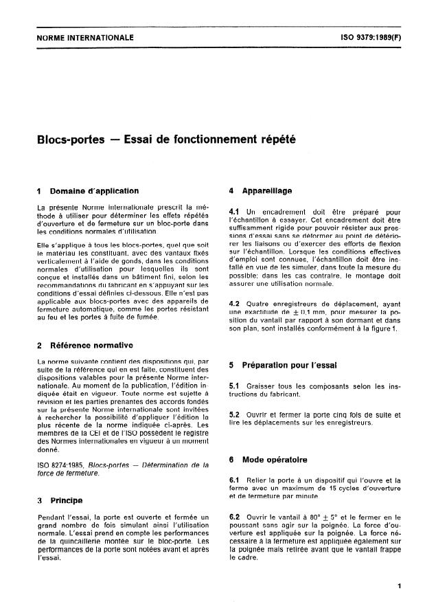 ISO 9379:1989 - Blocs-portes -- Essai de fonctionnement répété