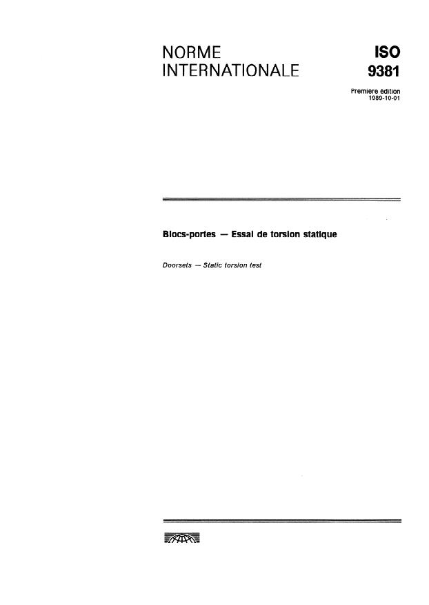 ISO 9381:1989 - Blocs-portes -- Essai de torsion statique
