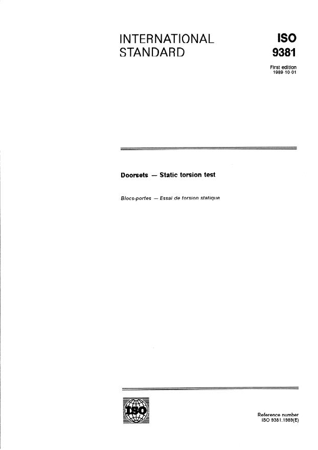 ISO 9381:1989 - Doorsets -- Static torsion test