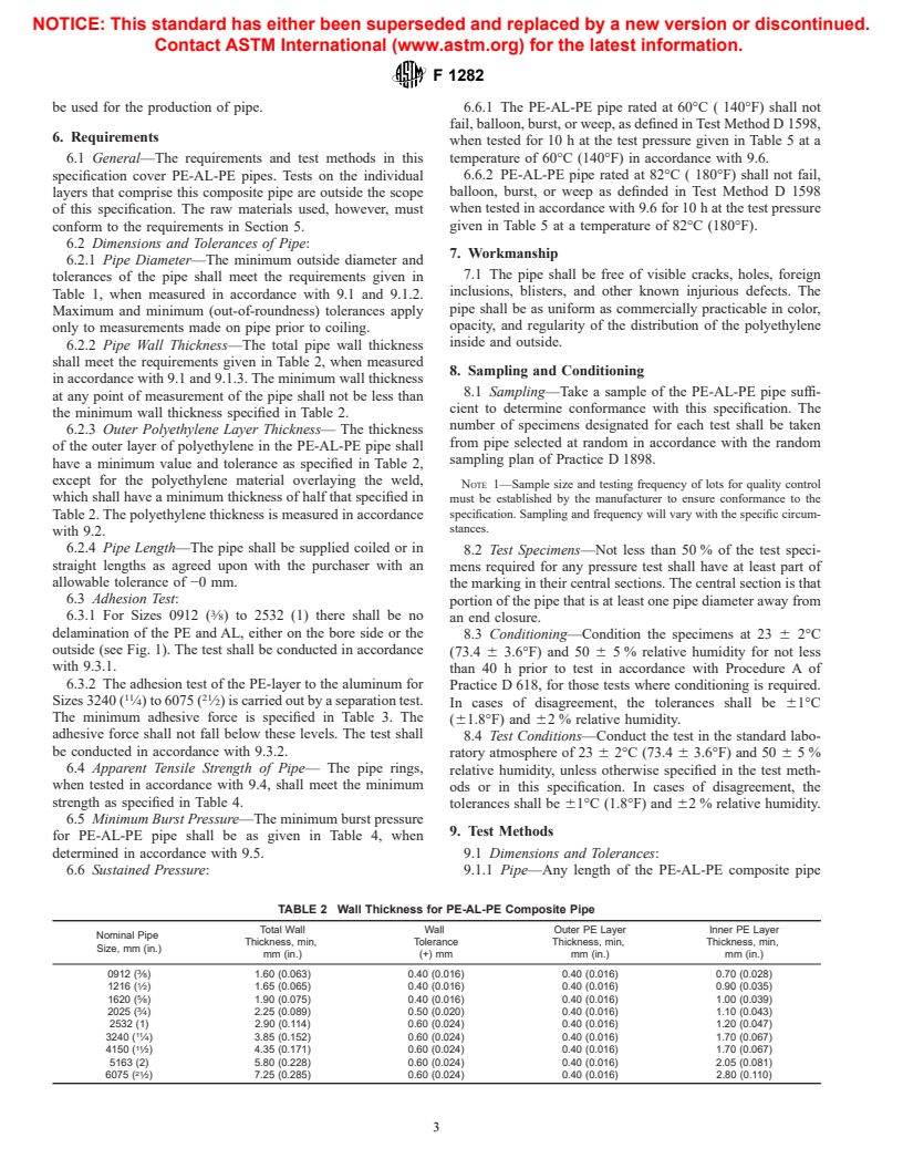 ASTM F1282-02e1 - Standard Specification for Polyethylene/Aluminum/Polyethylene (PE-AL-PE) Composite Pressure Pipe