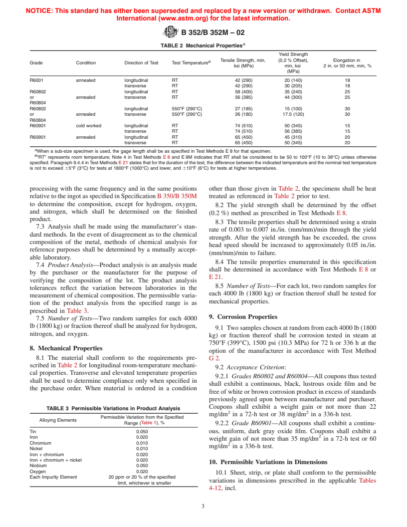 ASTM B352/B352M-02 - Standard Specification for Zirconium and Zirconium Alloy Sheet, Strip, and Plate for Nuclear Application