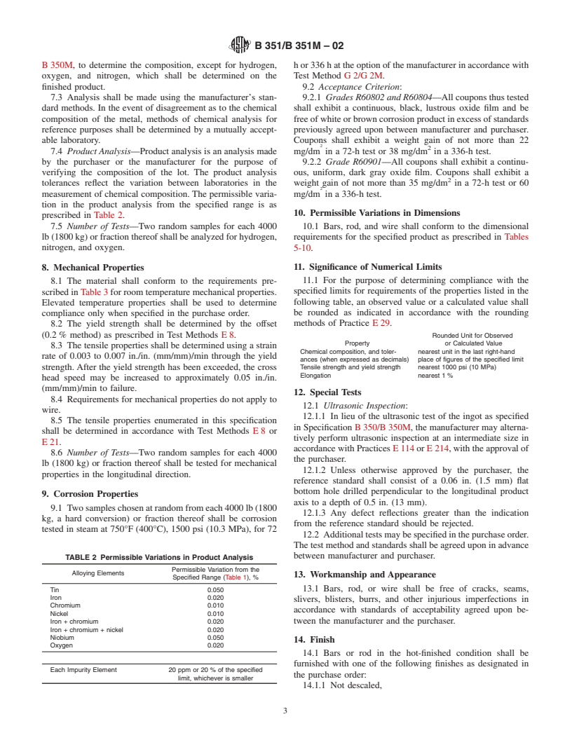 ASTM B351/B351M-02 - Standard Specification for Hot-Rolled and Cold-Finished Zirconium and Zirconium Alloy Bars, Rod, and Wire for Nuclear Application