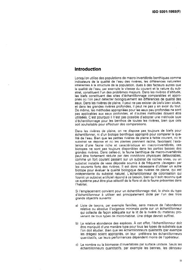 ISO 9391:1993 - Qualité de l'eau -- Échantillonnage de macro-invertébrés en eaux profondes -- Guide d'utilisation des échantillonneurs de colonisation, qualitatifs et quantitatifs