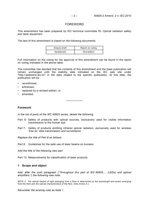 IEC 60825-2:2004/AMD2:2010 IEC 60825-2:2004/AMD2:2010 - Amendment 2 - Safety of laser products - Part 2: Safety of optical fibre communication systems (OFCS) - Page 4 preview