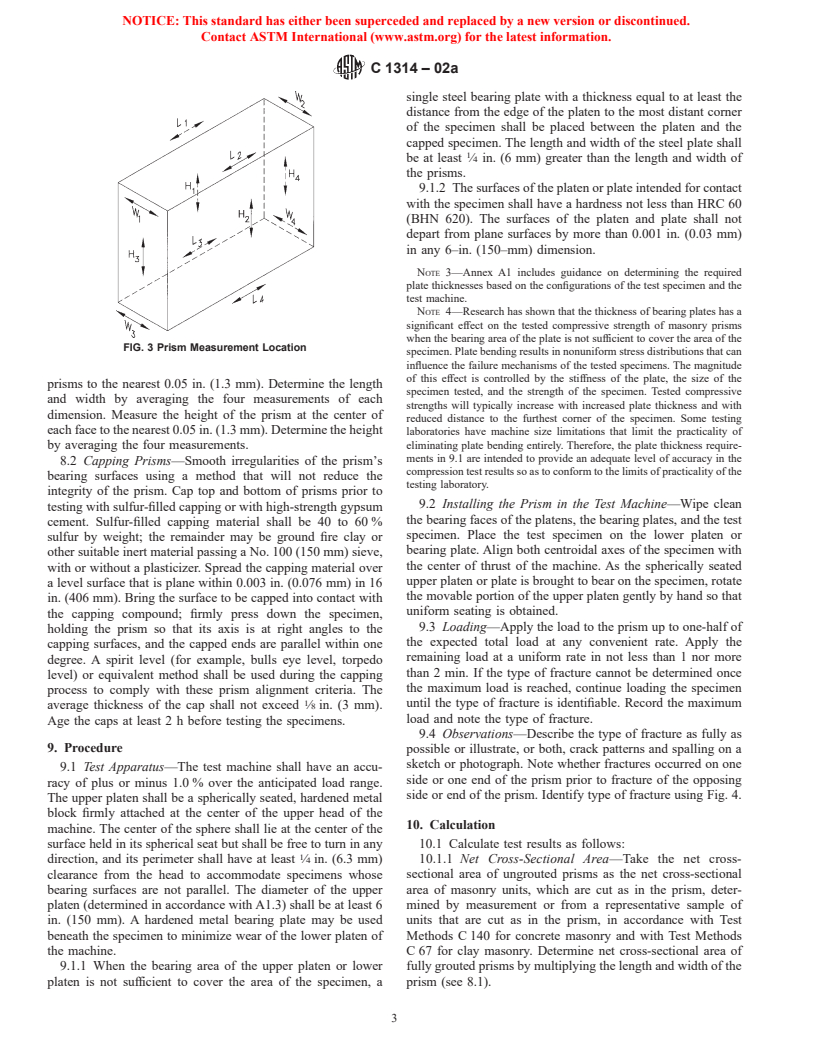 ASTM C1314-02a - Standard Test Method for Compressive Strength of Masonry Prisms